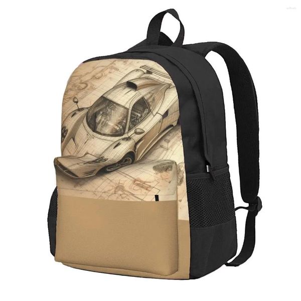 Mochila velocidade esportes carro esquemas lápis desenho feminino poliéster mochilas de viagem grandes sacos casuais do ensino médio mochila