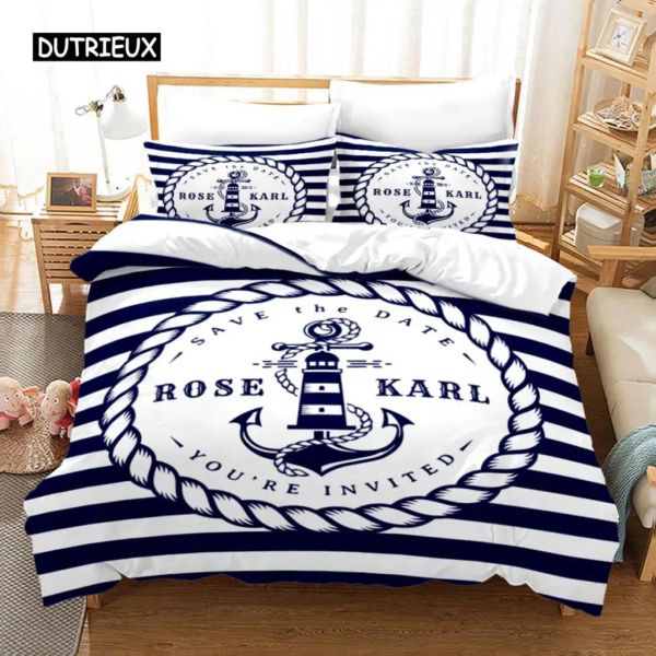 Set Bettwäsche Sets Marine Anker Muster Duvet Cover Set Set Seetical Piraten -Themen -Anker -Schlafzimmer Komfort Deckdekor für Jugendliche Kinderkinder vor Vorhänge