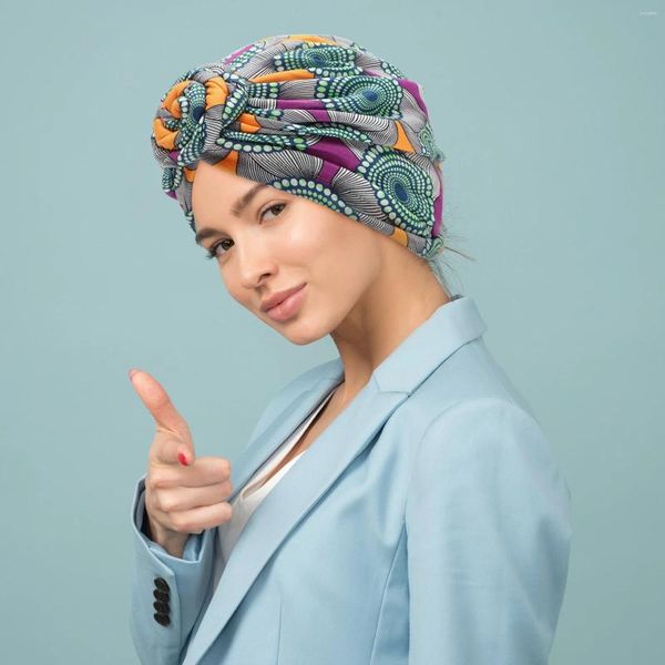 Berretti 3 pezzi Avvolgimenti per capelli Donna Turbins Cappello da donna con nodo Turbanti Moda Cappelli da donna africani Copri testa