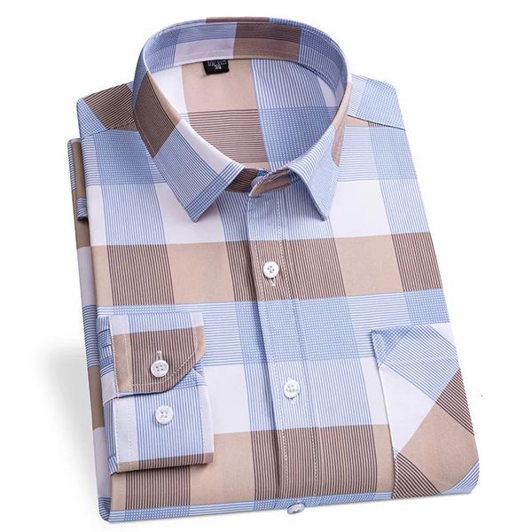 Camicia casual da uomo a maniche lunghe di alta qualità, liscia e morbida, senza ferro, di design, alla moda, con bottoni formali da lavoro 240302