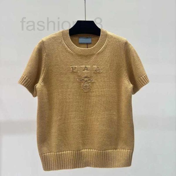 Mulheres Knits Tees Designer High End 24 Início Primavera Lã de Ouro Redondo Pescoço Pulôver T-shirt de Manga Curta com Estilo Maillard Vestindo Camisola de Malha OI1Q