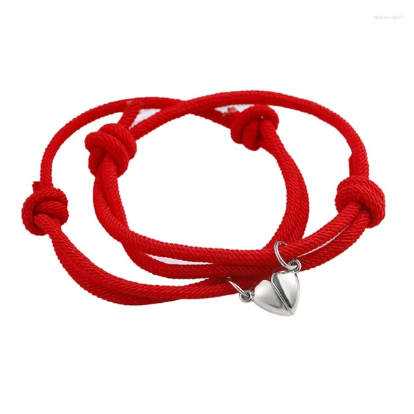 Braccialetti con ciondoli 2 pezzi/paia braccialetto magnetico coppia creativa amore a lunga distanza regolabile corda rossa regali per gli amanti di Brazalete