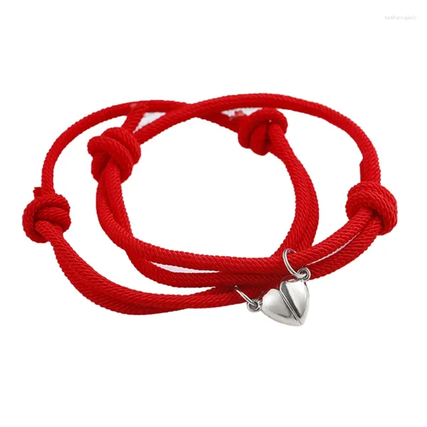 Charme Pulseiras 2 Pçs/par Pulseira Ímã Casal Criativo Amor de Longa Distância Ajustável Corda Vermelha Brazalete Amantes Presentes