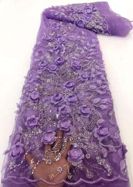 Tessuto di pizzo con paillettes di lusso Tessuti di tulle con perline di fiori africani 3D di alta qualità Lacci ricamati con perle per abiti da sposa2179906