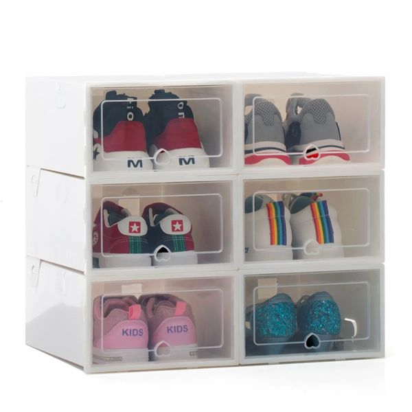 6 pçs caixa de sapato transparente organizadores de plástico engrossado dobrável caixa de armazenamento à prova de poeira empilhável combinado sapato gabinete venda 240229