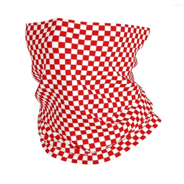 Bandanas xadrez xadrez bandana pescoço mais quente feminino inverno tubo de esqui cachecol gaiter vermelho e branco verificador rosto capa