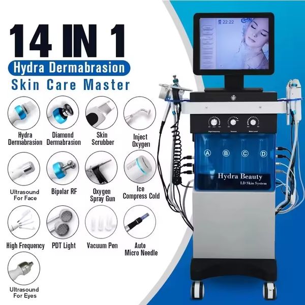 Máquina facial de dermoabrasão 11 em 1 H2O Aqua Face Clean Microdermoabrasão Equipamento facial de oxigênio profissional Dispositivo de peeling de água com diamante de cristal