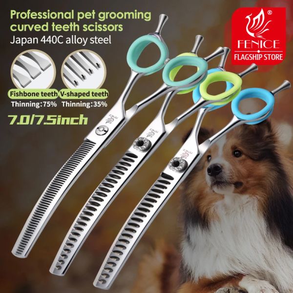 Tesoura fenice 7,0/7,5 polegadas Profissional cães tesouras tesouras curvas de rachadura para cortar JP 440C de alta qualidade chien