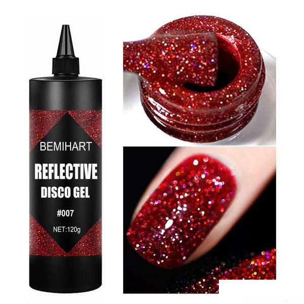 Glitter per unghie Bemihart 120G Gel da discoteca riflettente rosso Colorf Diamante spezzato scintillante Semi permanente per manicure Art Uv 230715 Drop Delive Dhcda