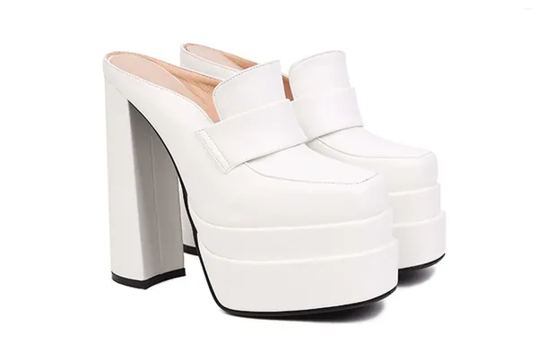 Шлепанцы, коллекция 2024 года, летняя женская обувь с квадратным носком, двойная непромокаемая платформа, Zapatos Mujer, винтажные туфли на высоком каблуке, большие размеры 43