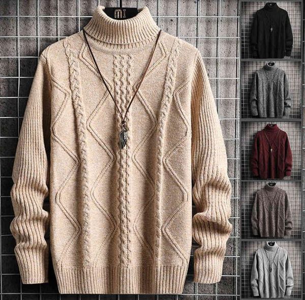 Maglione lavorato a maglia a righe Uomo dolcevita Pullover Uomo Cappotti Pelliccia di coniglio Casual Spessore allentato Caldo Orlo a coste Maglioni oversize 2105245377691