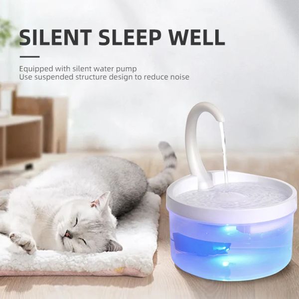 Fonte de água automática para gatos, 2l, luz led, alimentado por usb, dispensador de água para cães, bebedor de água em formato de pescoço de cisne, dispensador para animais de estimação