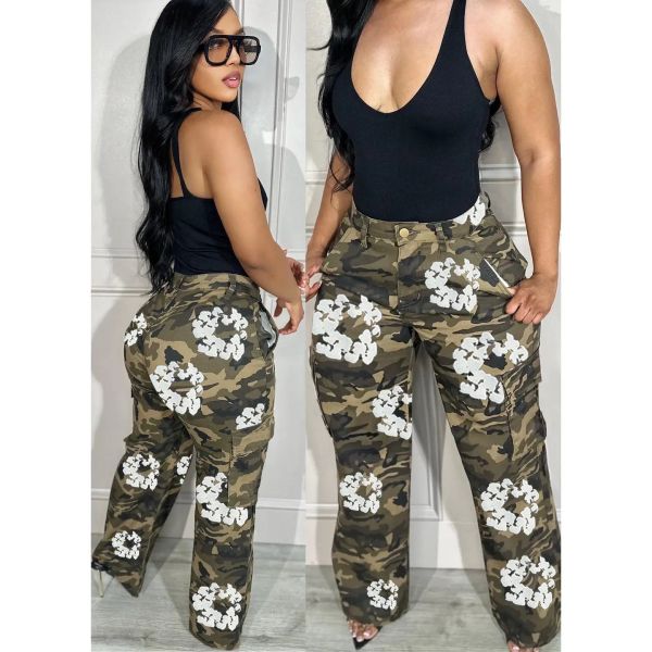 Capris Frauen Camouflage Cargo Hosen Frühling Herbst 2024 Hohe Taille Taste Fly Zipper Casual Alle Spiel Trend Hosen Hipster Streetwear