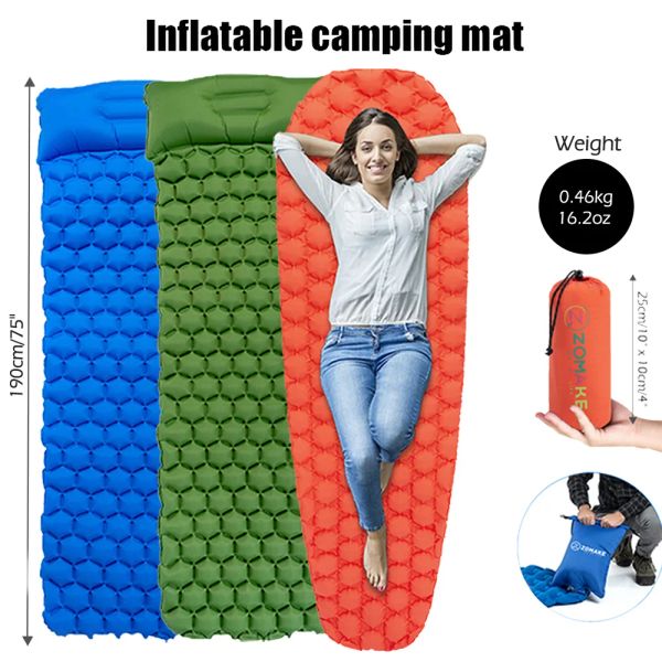 Zomake Ultraleichte Isomatte Tragbare Campingmatte Aufblasbare Luftmatratze Outdoor Wandern Trekking Picknick Schlafmatte Einzelmatte