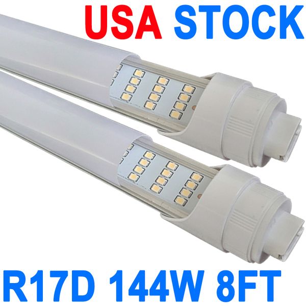 Lâmpadas LED R17D/HO 8FT, tampa leitosa de 4 fileiras 144W 6500K branco frio T8 8FT tubo de luz com base giratória R17D, lâmpadas LED R17D de 8FT Loja Armazém Oficina Garagem crestech