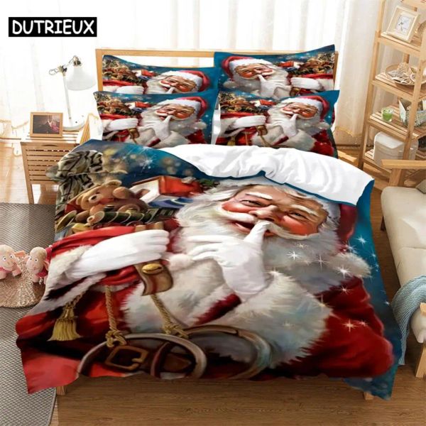 Set Santa Claus Bettwäsche Set Duvet Cover Set 3D -Bettwäsche Digital Druckbett Leinen Queen -Size -Bettwäsche Set Modedesign Sheer Hänge