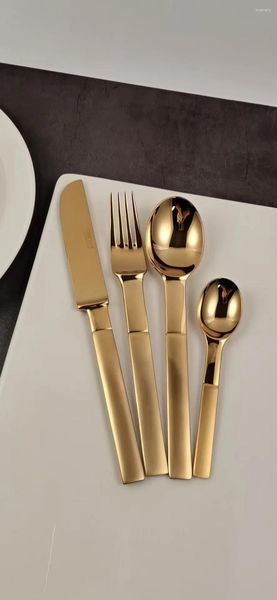 Geschirr-Sets, goldenes Edelstahl-Geschirr-Set, flaches Besteck-Set, Steakmesser, Gabel, Löffel, Tee-Besteck