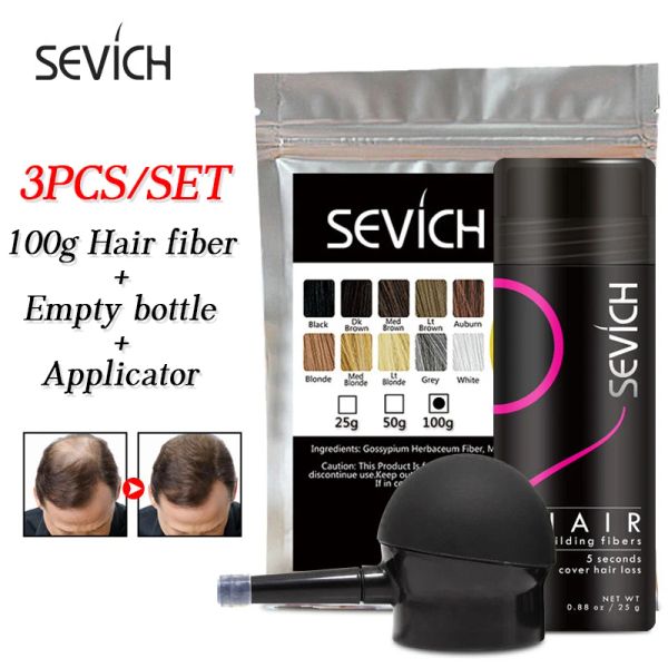 Taschen 3 teile/satz Sevich Nachfüllbeutel Haaraufbau Faser Pulver Sets 25g Leere Flasche mit Düse 100g Keratin verdickende Haarfasern