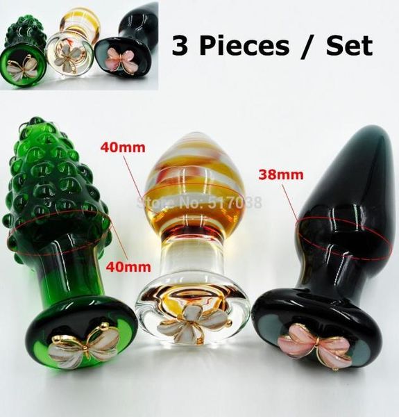 w1031 Farfalla Ornamento cristallo Pyrex Vetro anal butt plug tallone Adulto maschio femmina prodotti per la masturbazione Set di giocattoli sessuali per donne me3078208