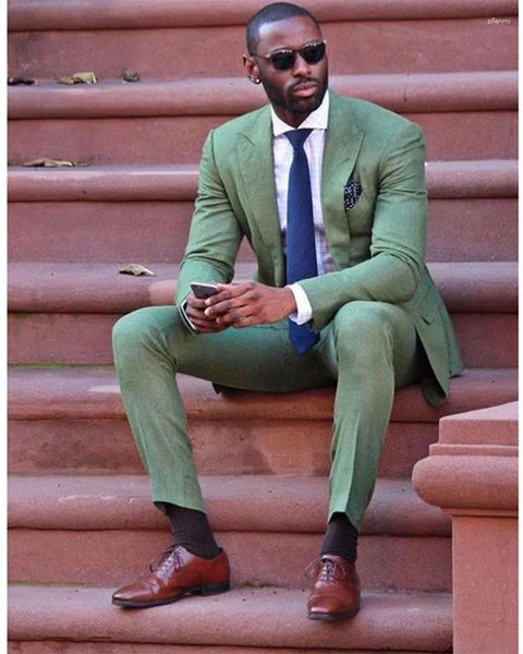 Erkekler 2024 Moda Ordusu Yeşil Erkekler Parti Balo Smoxedo Blazer Pantolon Günlük İş Giyim Takımları (Ceket Pantolon Kravat)