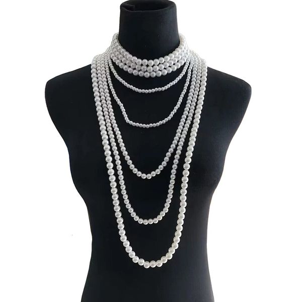 2024 ZA Mode Schwarz Weiß Multi Layer Imitation Perle Halskette Frauen Indische Aussage Große Kragen Choker Halskette Schmuck 240227