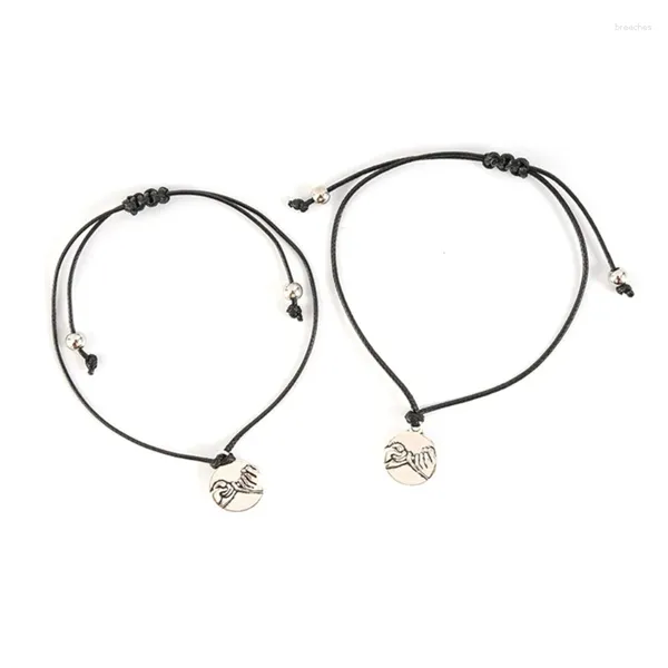 Charme pulseiras 2 pcs pull gancho gesto trançado artesanal com cartão elegante tecido ajustável corrente de pulso para mulheres d0lc