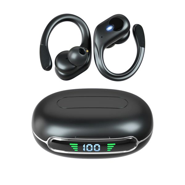 Fones de ouvido BX30 EARBUDOS SENIFICADOS BLUETOOTH 5.3 Botões de orelha com microfone LED exibido à prova d'água sobre os fones de ouvido Earhooks Sport Fencys Wireless Fencys