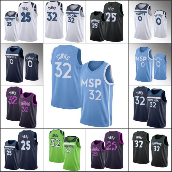 Minnesota Timberwolves''Men D'Angelo Russell Karl-Anthony Towns Derrick Rose Trikot-Shirt