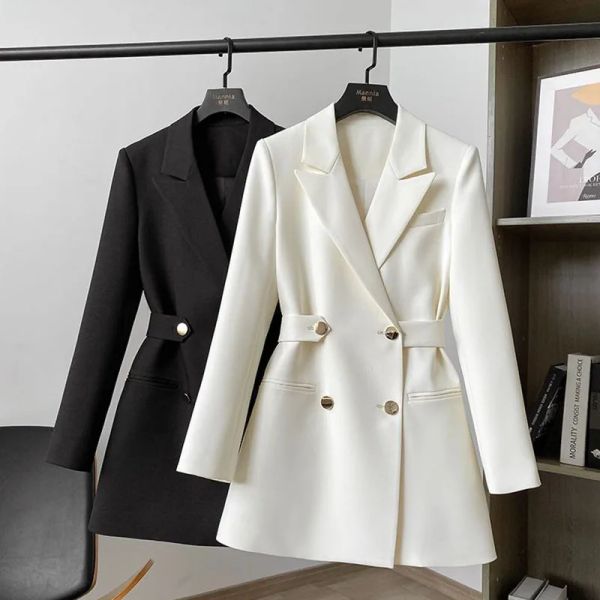 Blazers terno branco casaco feminino primavera outono 2023 nova moda coreano manga longa blazers jaquetas femininas casual escritório senhoras blazer topos