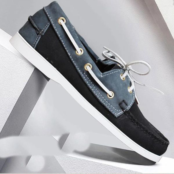 Sapatos casuais 2024men's genuíno camurça couro condução docksides clássico barco design de moda apartamentos mocassins para homens mulheres vinho vermelho