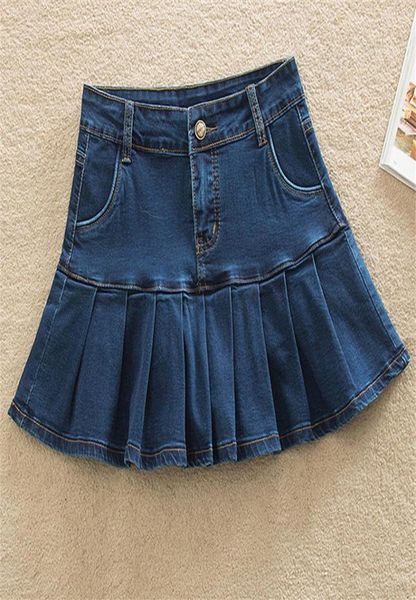 Denim Rock Mit Rüschen 6XL Plus Größe Jeans Skater Frau Hohe Taille Unten Weibliche Casual Plissee Micro Mini Kurze Jurken WF0219 J8690693