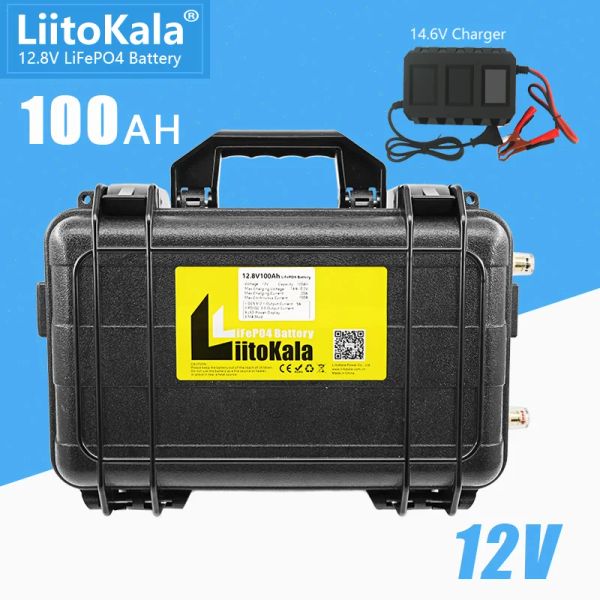 LiitoKala 12,8 V 100 Ah LiFePO4-Akku, integrierter 100 A BMS, 12 V 100 Ah, wasserdicht, für Solar-Camper, Yacht, Inverter-Motor, Moto