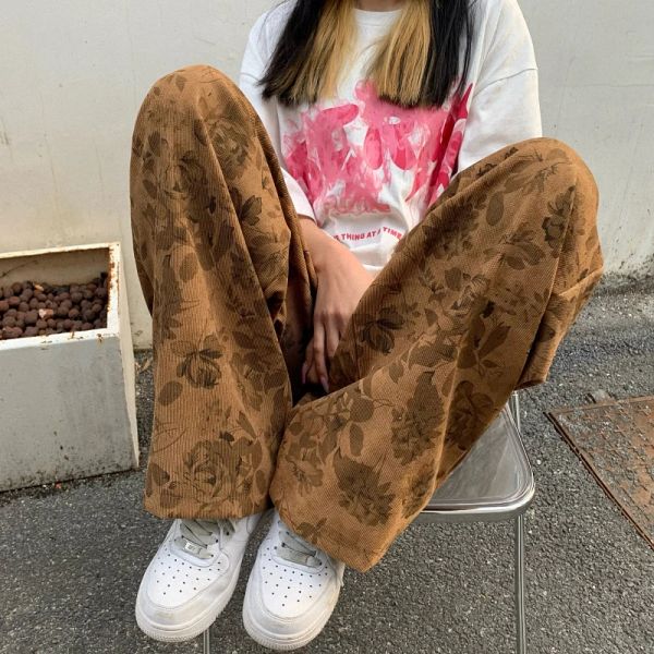 Calças baratas por atacado nova mulher harajuku calças de perna larga japonês moda sweatpants casual popular joggers impressão calças femininas