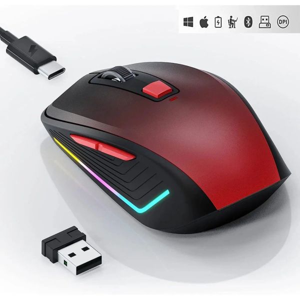 Ratos MOFII 2.4GBluetooth Mouse Recarregável RGB Mouse Sem Fio Para Laptop PC Computador Windows Linux