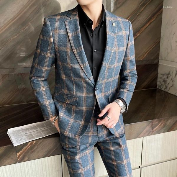 Ternos masculinos (jaquetas e calças) 2024 estilo homens de alta qualidade blazers de negócios/masculino fino ajuste casual terno de duas peças vintage mao