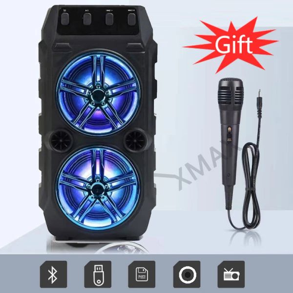 Altoparlanti Karaoke Altoparlante Bluetooth wireless Doppi altoparlanti Super volume Portatile da esterno Audio domestico di alta qualità Microfono da ballo quadrato