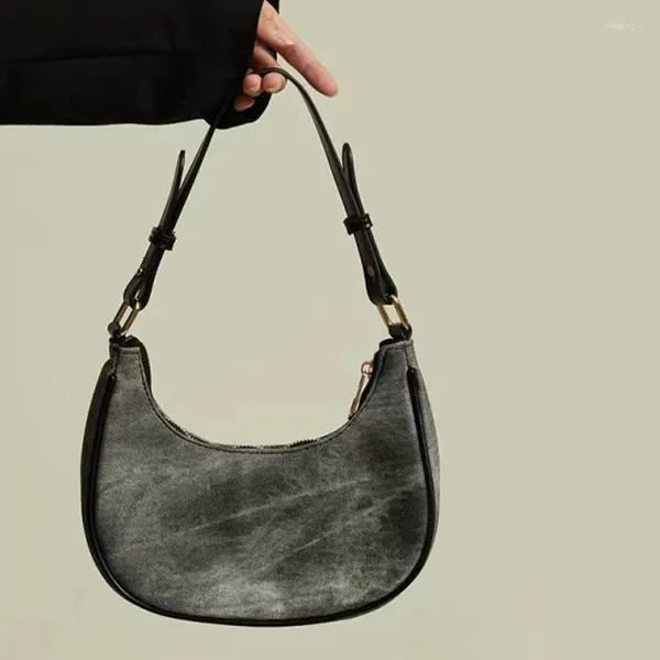 Borse da sera Borsa hobo a mezzaluna in pelle minimalista Borsa a tracolla da donna Semplice Portamonete sotto le ascelle Denim PU Vintage Gnocco