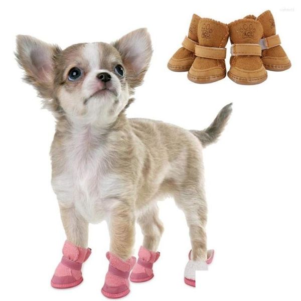 Abbigliamento per cani 4 pezzi Scarpe per animali Stivali invernali impermeabili Calzini antiscivolo Cucciolo di gatto Pioggia Stivaletti da neve Calzature per cani di piccola taglia Chihuahua Drop Dh7Os