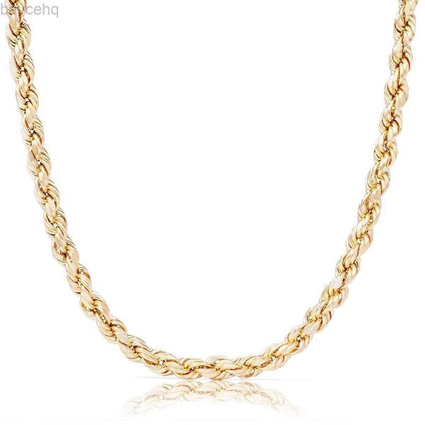 Ожерелья с подвесками, настоящие твердые золотые веревочные цепи 10K, 14K, 18K, 24K, ожерелье в стиле хип-хоп 240302
