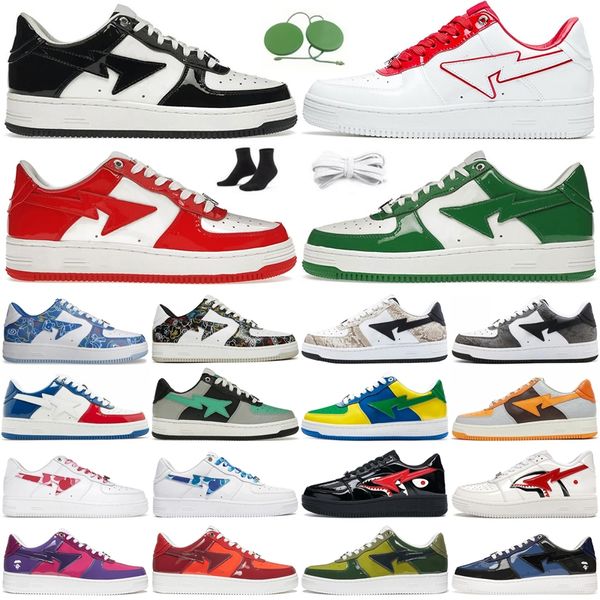 Sk8 Sta Red Verde Verde Preto Cinzento Branco Branco Casual Casual Sapatos Homens Mulheres Patente de Camuflagem Camuflagem Pele Bege Skateboarding Skateing Navy Bapestar Designer Tênis tênis