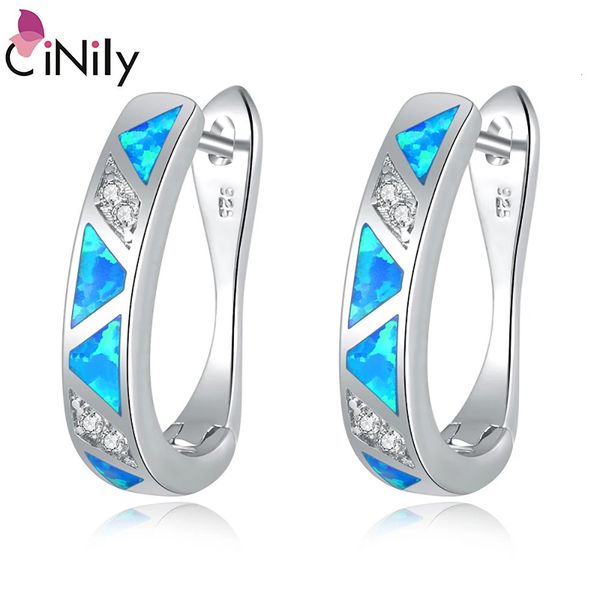 CiNily Orecchini a cerchio riempiti con opale di fuoco blu Orecchini a cerchio lunghi placcati in argento Vintage Tribù etnica Africa Gioielli di lusso Donna Ragazza 240227