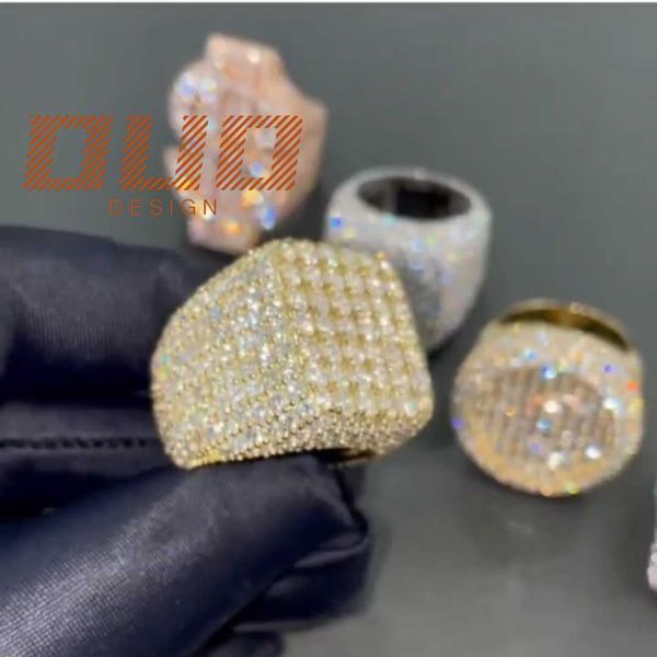 Buss down hip hop jóias de luxo masculino s925 com corte brilhante redondo vvs moissanite hip hop anel de diamante anéis masculinos