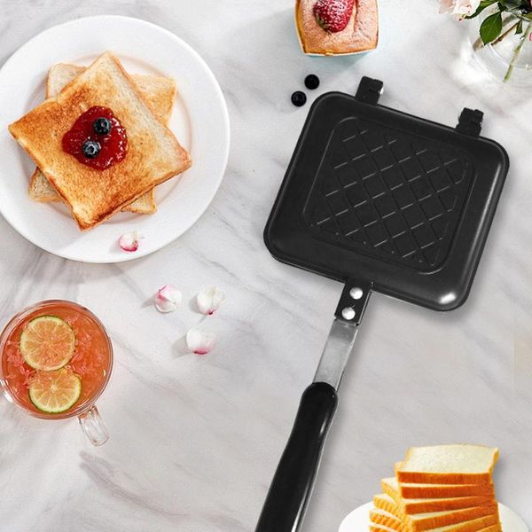 Padelle Panino Maker Lega di alluminio Pane Piastra per barbecue Teglia antiaderente Facile da pulire per la colazione Pancake Toast Omelette