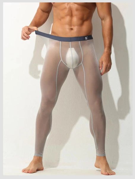 Hosen Hosen Herren Leggings ein Stück enge ultradünne elastische Eisseice Seide Voll transparent sexy transparente Fitnessshorts