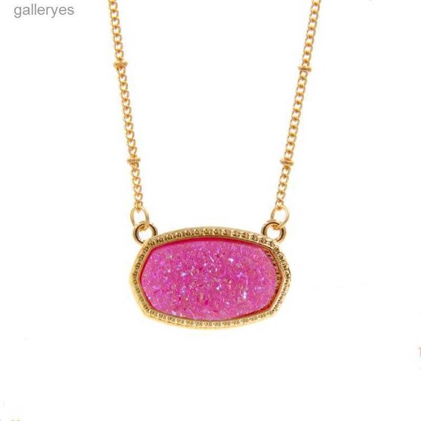 Anhänger Halsketten Harz Oval Druzy Halskette Gold Farbe Kette Drusy Hexagon Stil Luxus Designer Marke Mode Schmuck für Frauenanhänger JCJC