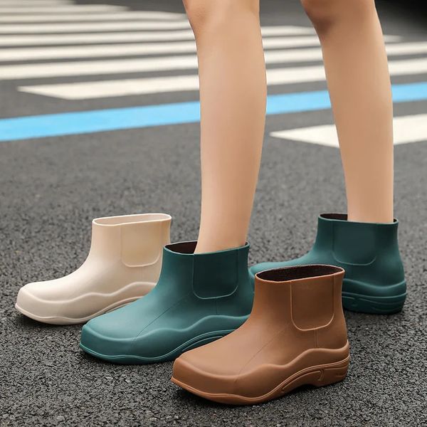 Botas de borracha de tornozelo para mulheres sapatos de chuva galochas impermeáveis jardim trabalho botas de chuva à prova de óleo antiderrapante sapato de cozinha calçado feminino 240228