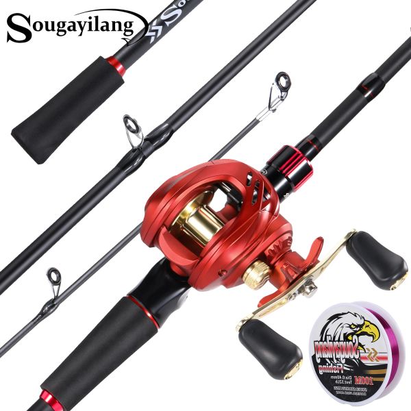 Combo Sougayilang Fishing Rod Combo 1.8m2.1m 4 Bölümler Balıkçılık Çubuğu ve 7.2: 1 Dişli Oranı Metal Makarası Yem Balıkçı Makarası Takımı