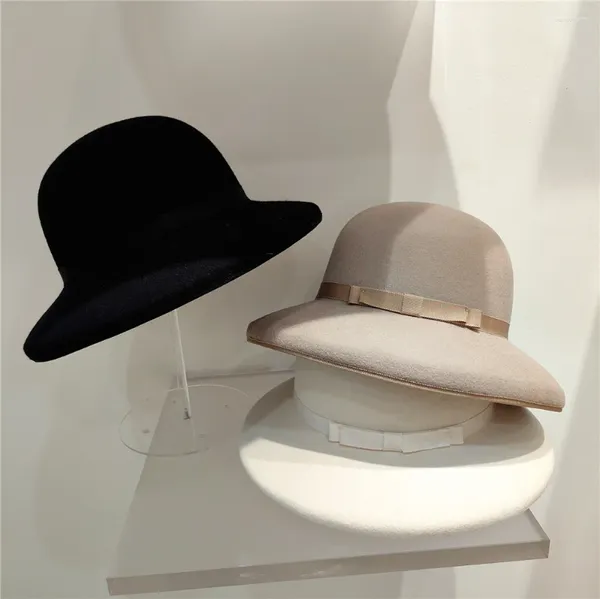Береты из чистой шерсти, фетровая шляпа с широкими полями, женская зимняя фетровая фетровая шляпа, женская свадьба