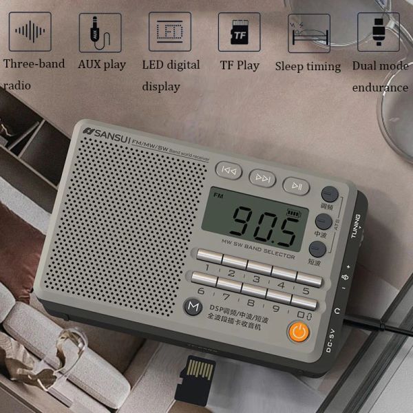Динамики Портативное полнодиапазонное радио FM AM SW Радио Мини-перезаряжаемый Bluetooth-динамик со светодиодной подсветкой Дисплей Автоматический ручной поиск