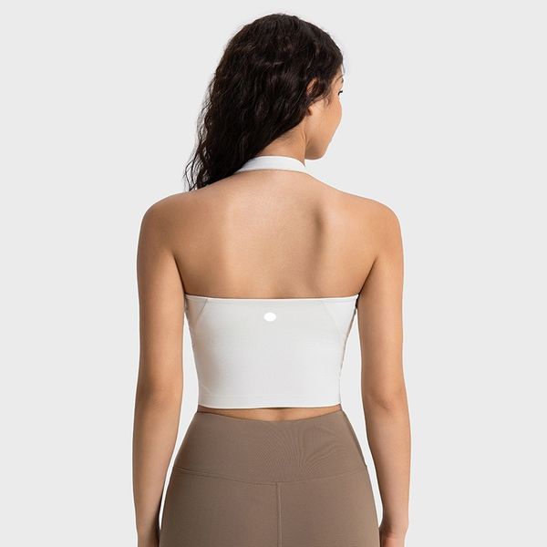 Lu donna Collo appeso, bella schiena, gilet da yoga, cravatta a V sexy, imbottitura sul petto, tuta da yoga, sensazione casual e nuda, reggiseno fitness delicato sulla pelle